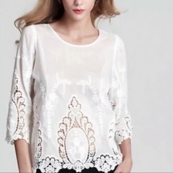 Cynthia Rowley White Lace Embroidered Button Top - Picture 3 of 3